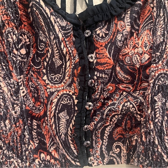 Free People medium blue rust velvet renaissance style puff sleeve blouse medium - Picture 3 of 13
